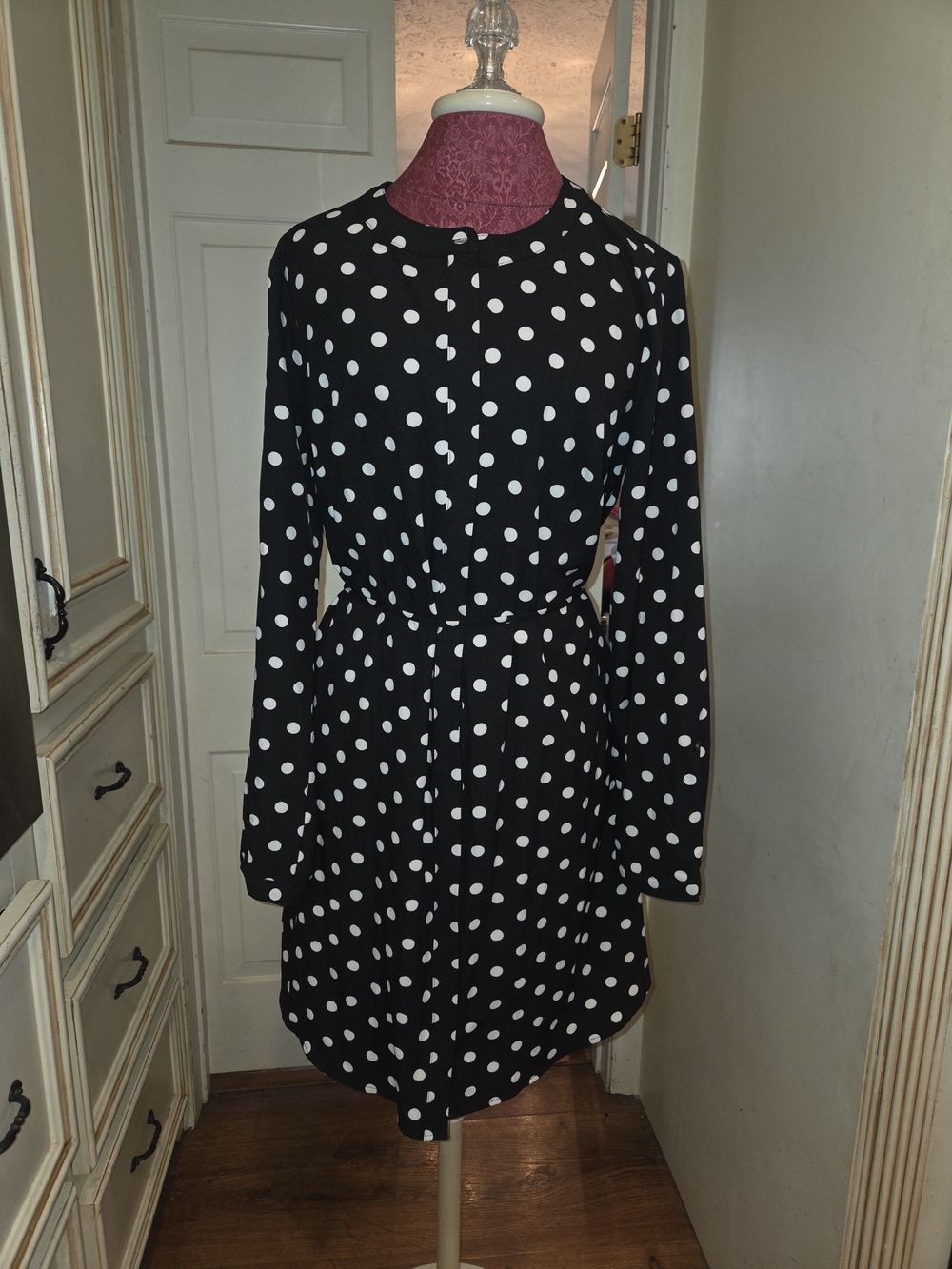 Merona Black and White Polka Dot Long-Sleeve Dress